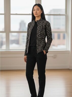 Karma athletics luxe Printed Clara Zip-up Jacket ShatterGlass Black White Medium